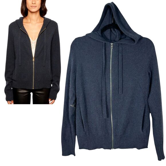 Zadig & Voltaire Cassy WS Patch Zip UP Cashmere Cardigan Sweater Blue XS - Picture 1 of 9